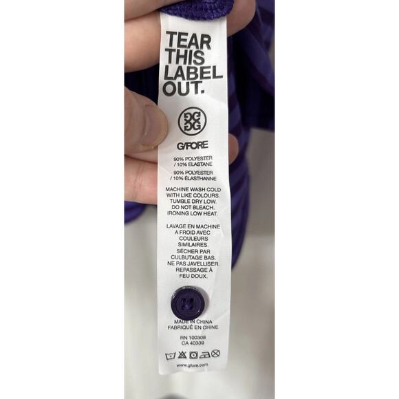 NWT G/FORE Golf Polo Shirt Mens Medium Purple Striped $110 Perforated Tech Jerse - Picture 10 of 10